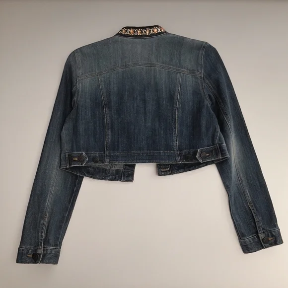 INC Women’s Crop Denim Jacket with Embellished Collar. Size L - Picture 2 of 9